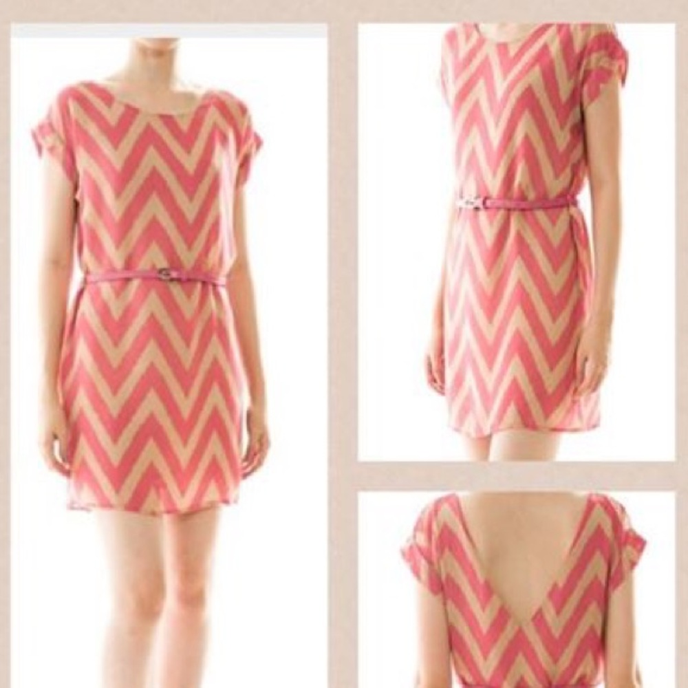New Pink and tan Short sleeve chevron dress